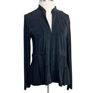 Chico’s Travelers gathered waist split neck black cardigan size 1